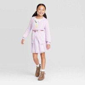 Girls Light Purple Open-Front Cardigan Sweater By Cat & Jack Soft Knit Long Slee
